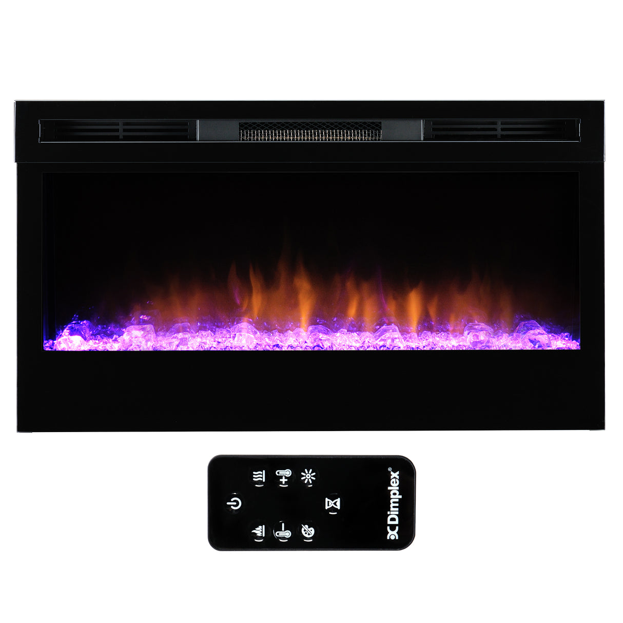 Electric fireplace built into a feature wall in a modern lounge