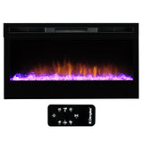 Electric fireplace built into a feature wall in a modern lounge