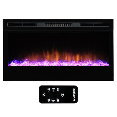 Electric fireplace built into a feature wall in a modern lounge