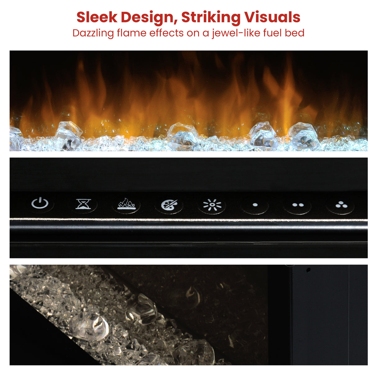 Side profile showing the slim 17.9 cm depth of the wall fireplace