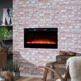 Purple RGB colour setting on the linear wall mounted electric fireplace