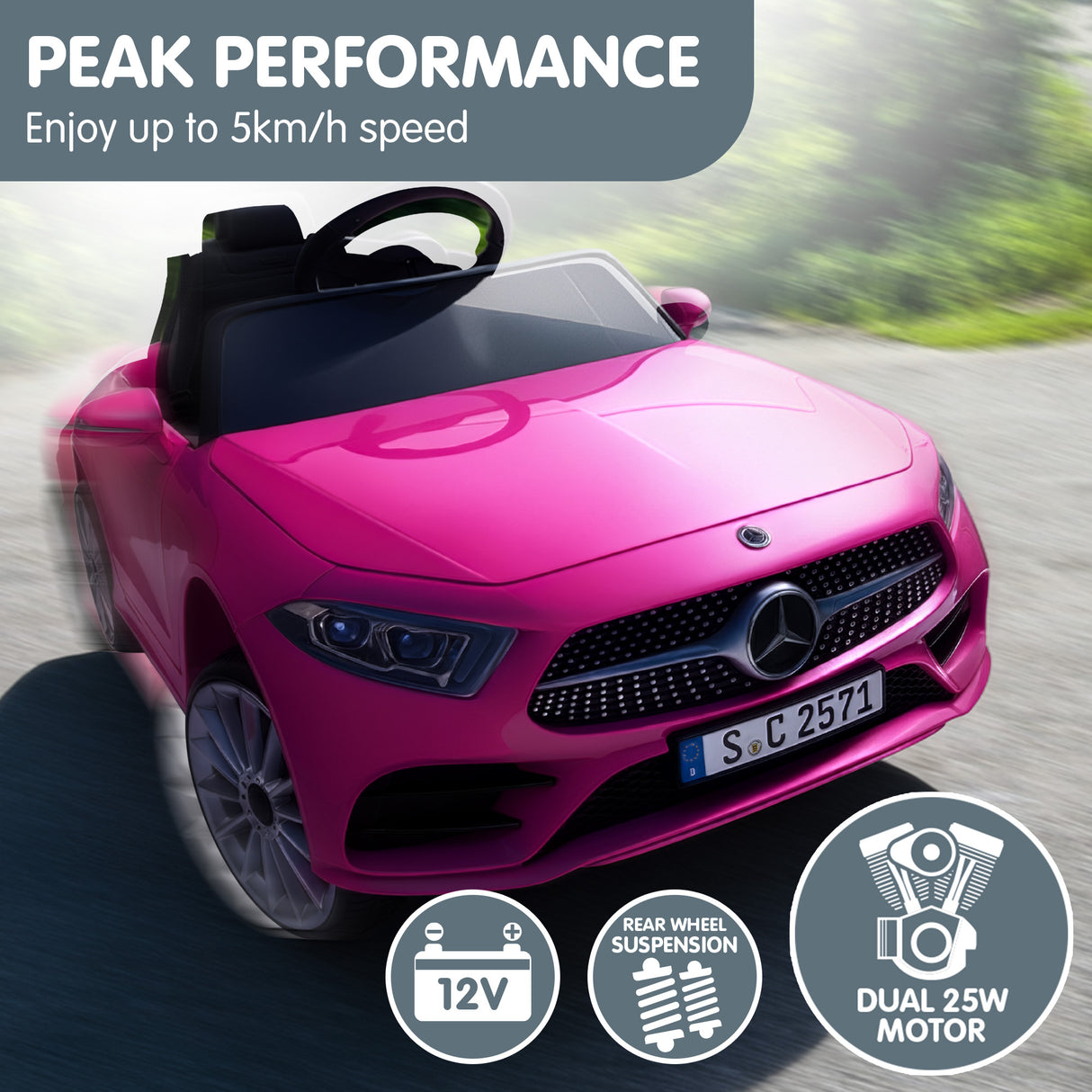 Snetterton Kids Ride On Car, 12V Electric, Pink