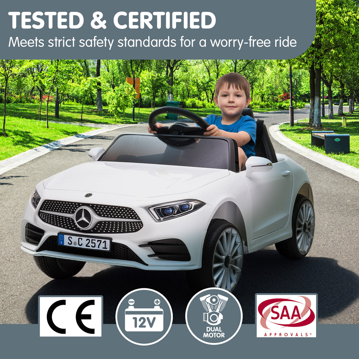 Snetterton Kids Ride On Car, 12V Electric, White