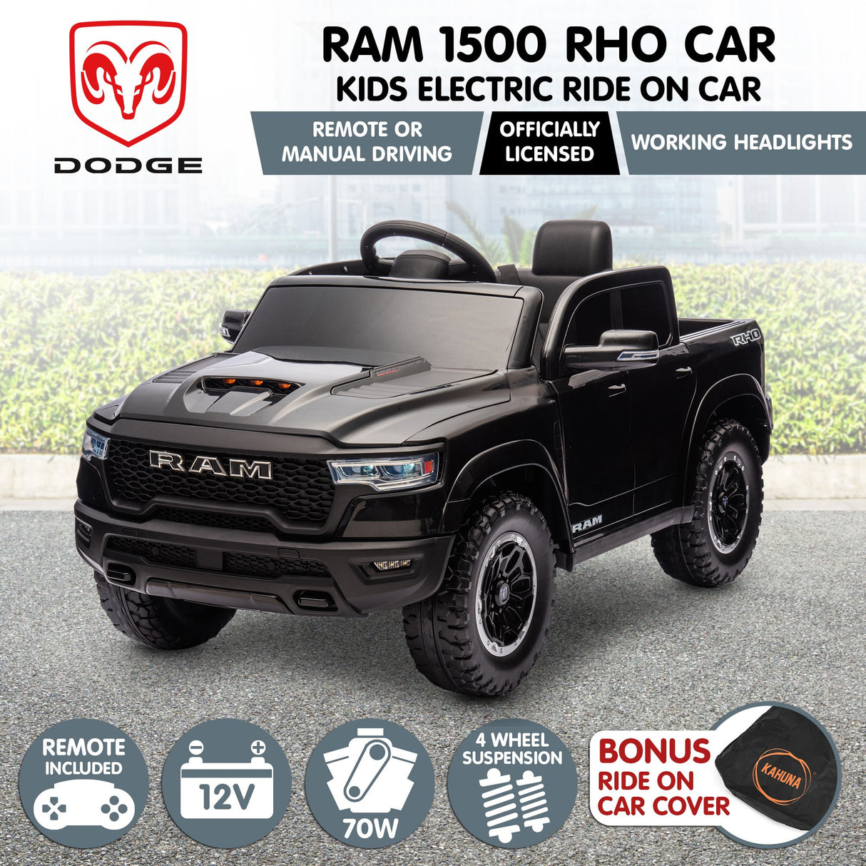 Thruxton Kids Ride On Car, 12V Electric Pickup Truck, Black