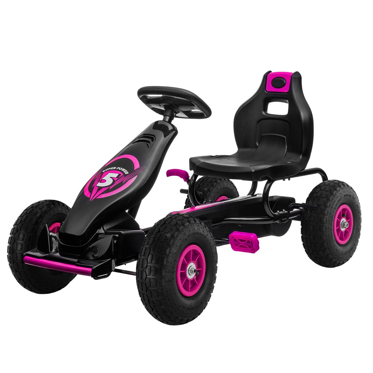 Traful rose pink kids pedal go kart with racing decals
