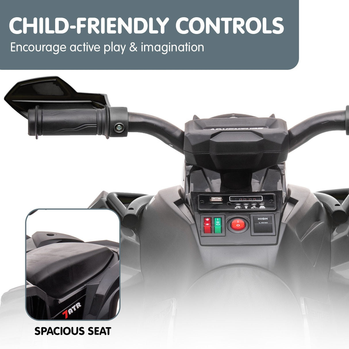 Mondello Kids Ride On Quad Bike, 12V Electric, Black