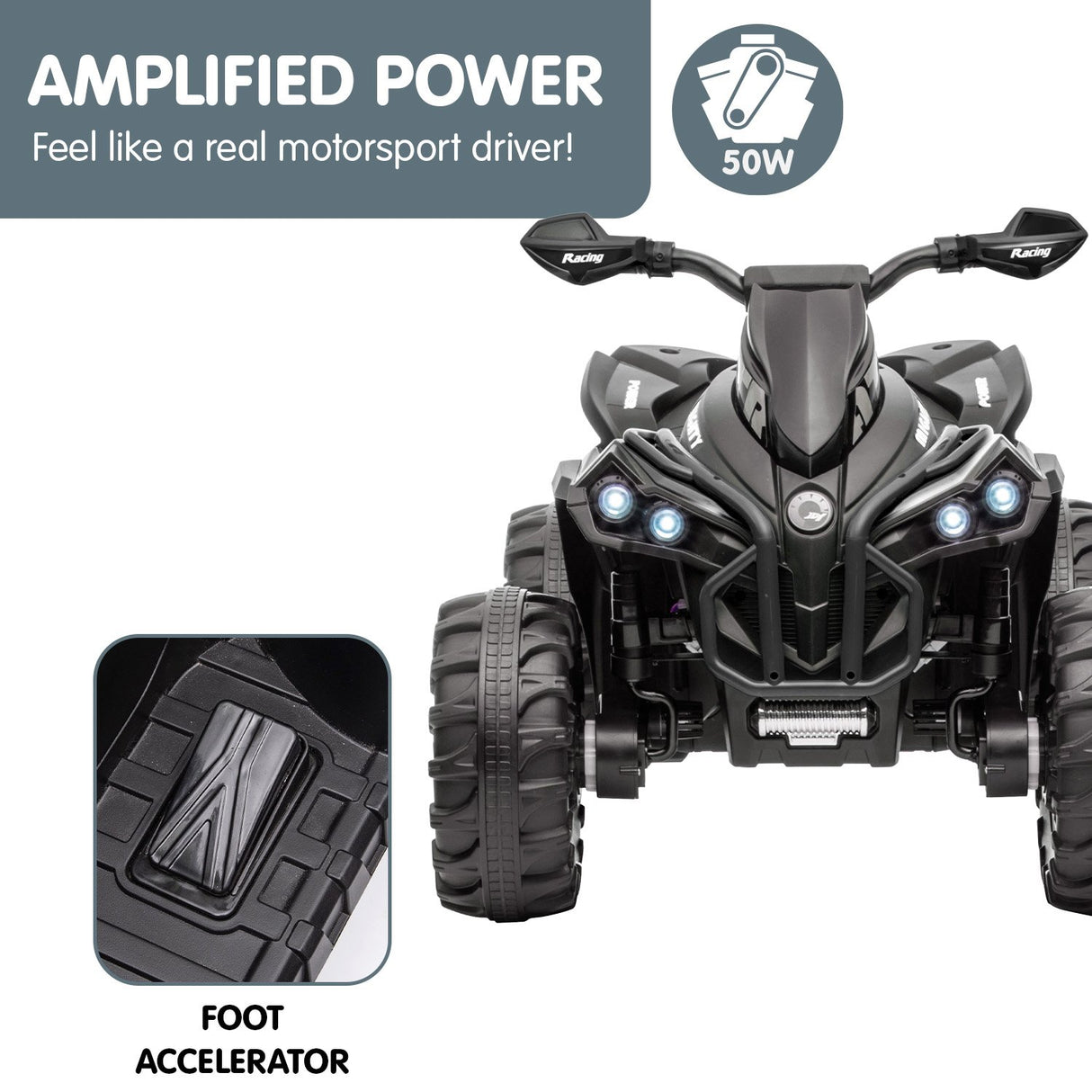 Mondello Kids Ride On Quad Bike, 12V Electric, Black