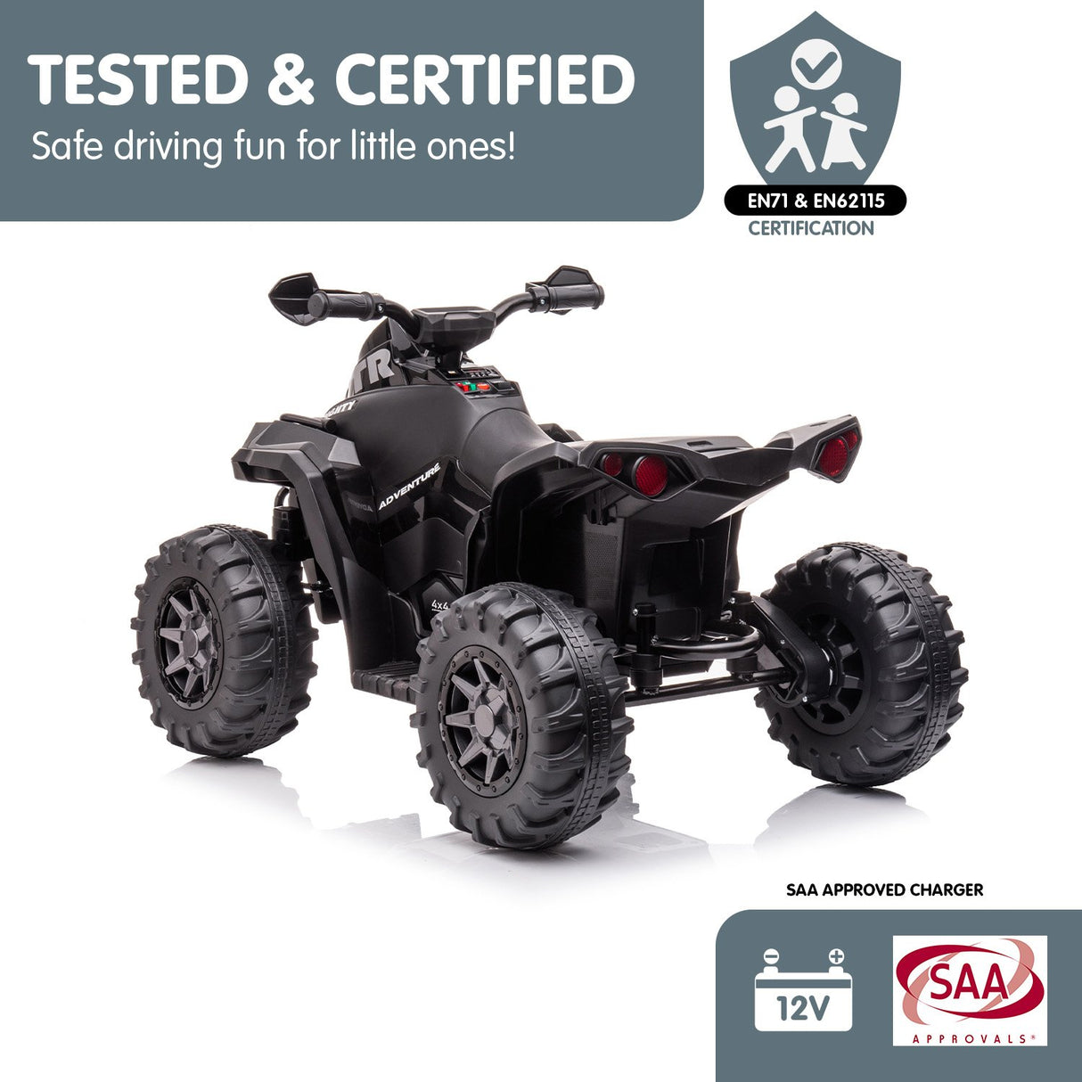 Mondello Kids Ride On Quad Bike, 12V Electric, Black