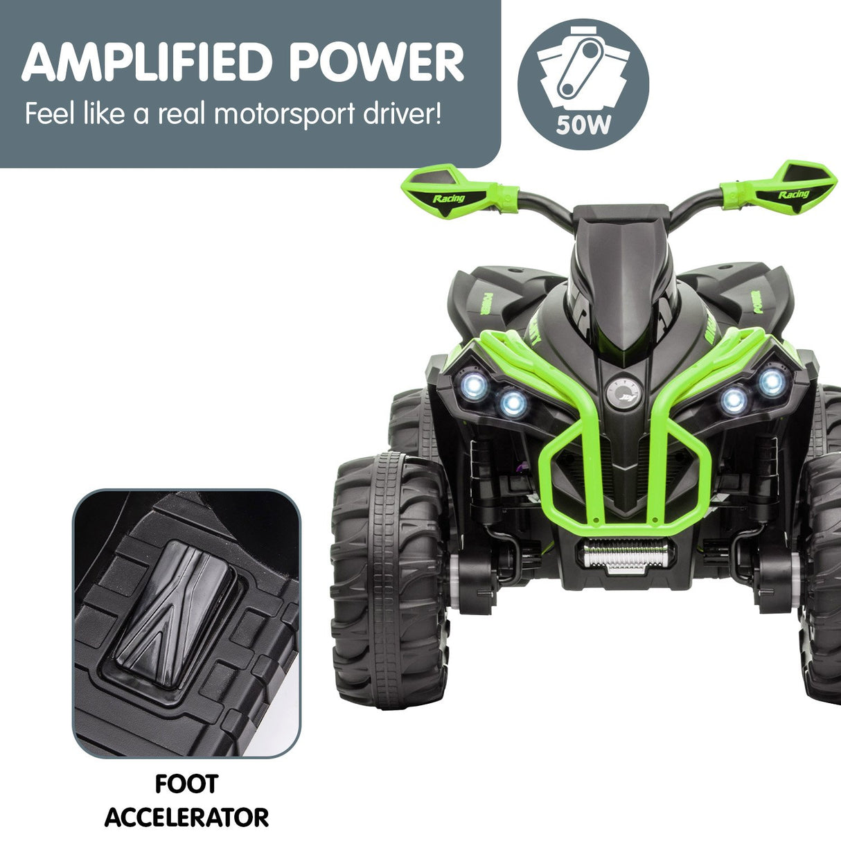 Mondello Kids Ride On Quad Bike, 12V Electric, Green