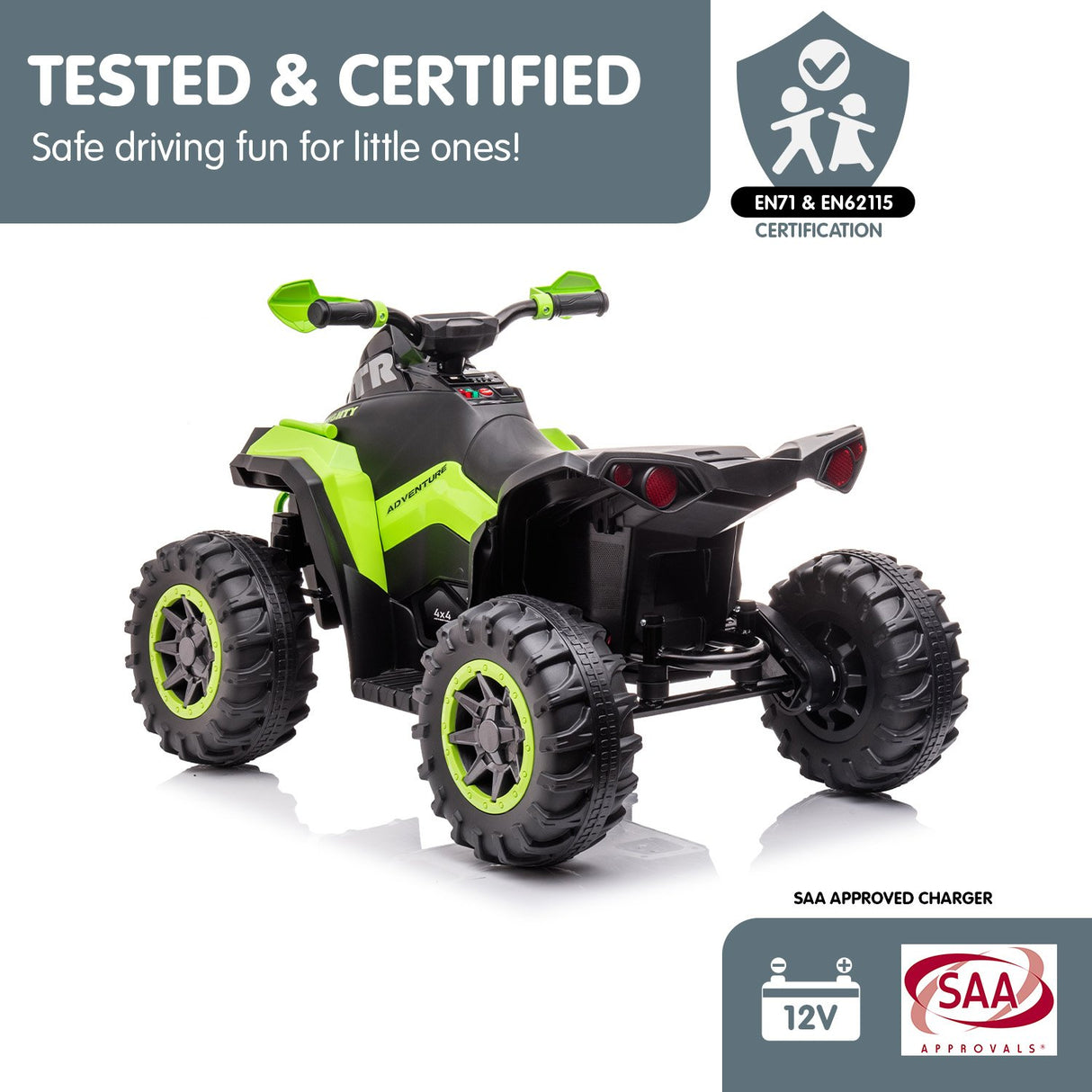 Mondello Kids Ride On Quad Bike, 12V Electric, Green