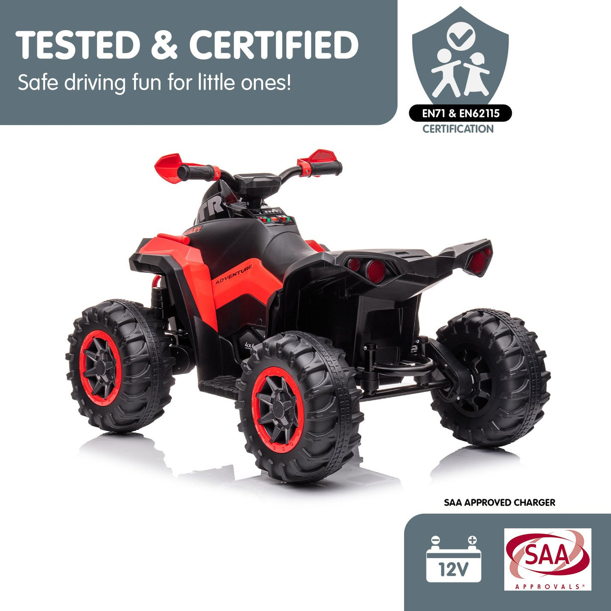 Mondello Kids Ride On Quad Bike, 12V Electric, Red