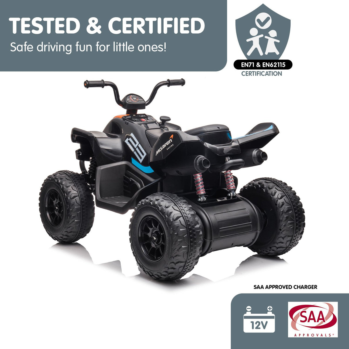 Lydden Kids Ride On Quad Bike, 12V Electric, Black