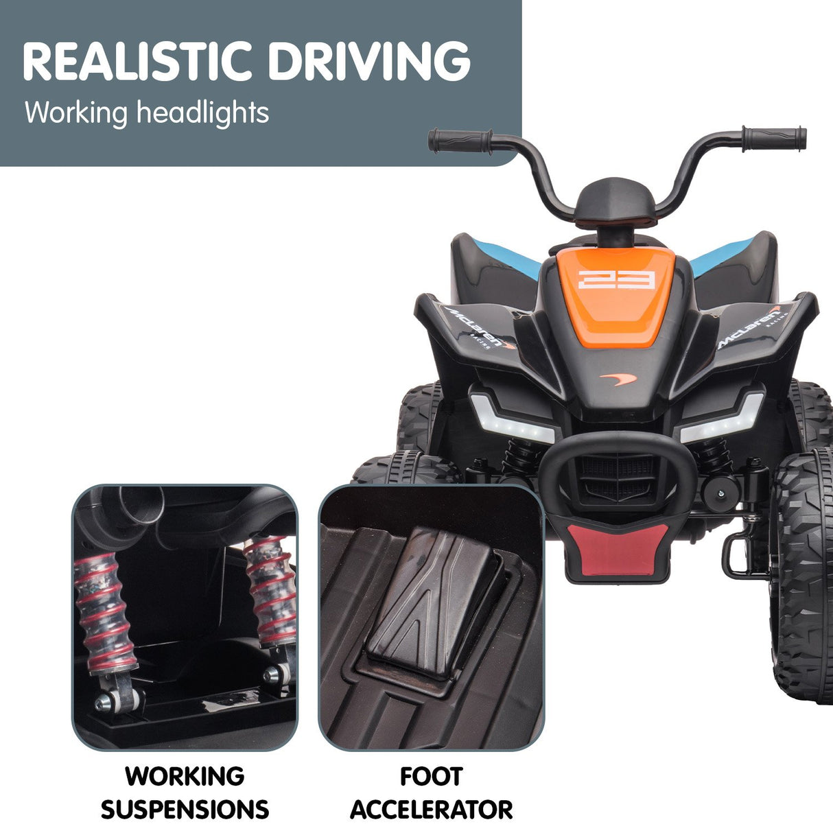 Lydden Kids Ride On Quad Bike, 12V Electric, Black