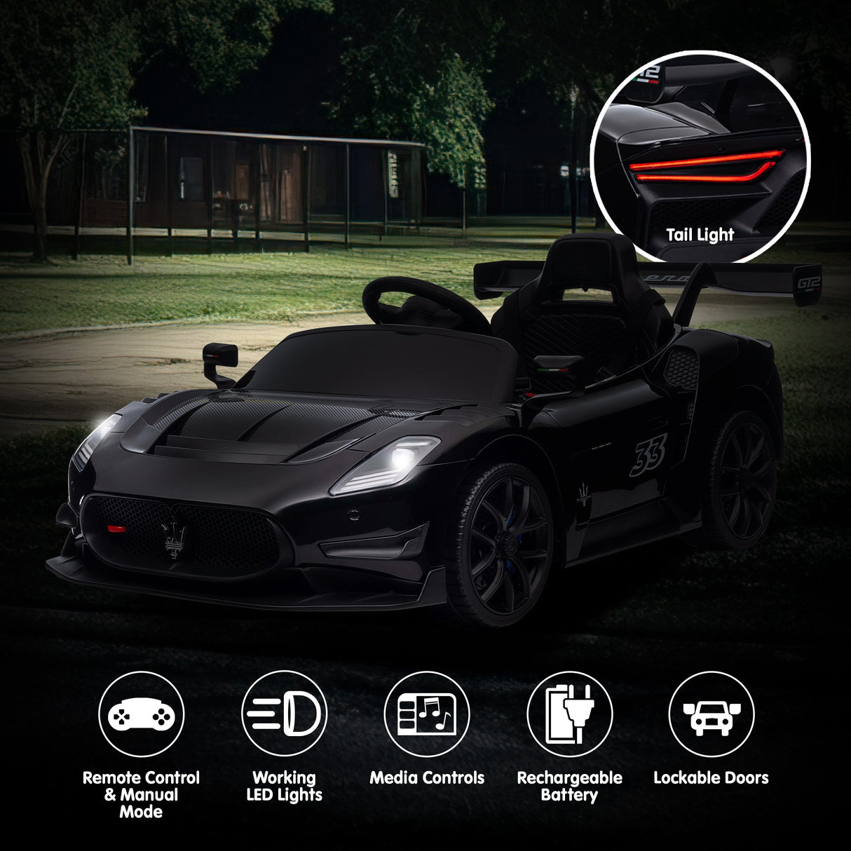Longcross Kids Ride On Car, 12V Electric Race Car, Black