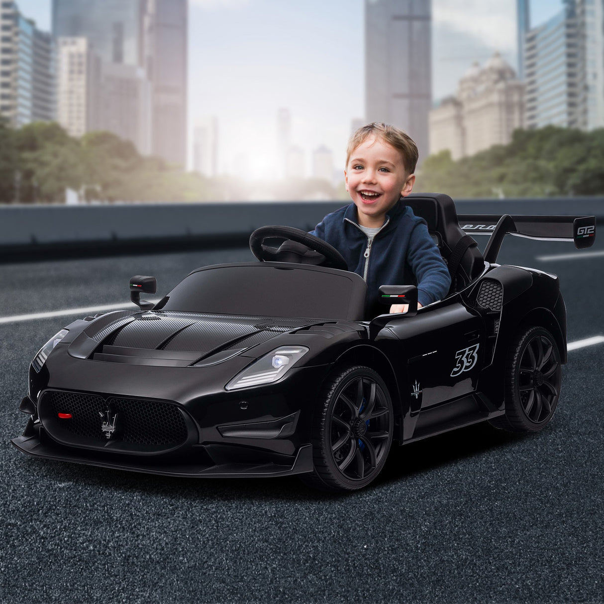 Longcross Kids Ride On Car, 12V Electric Race Car, Black