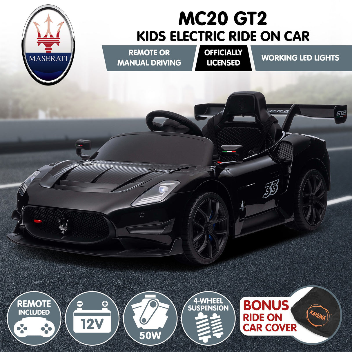 Longcross Kids Ride On Car, 12V Electric Race Car, Black