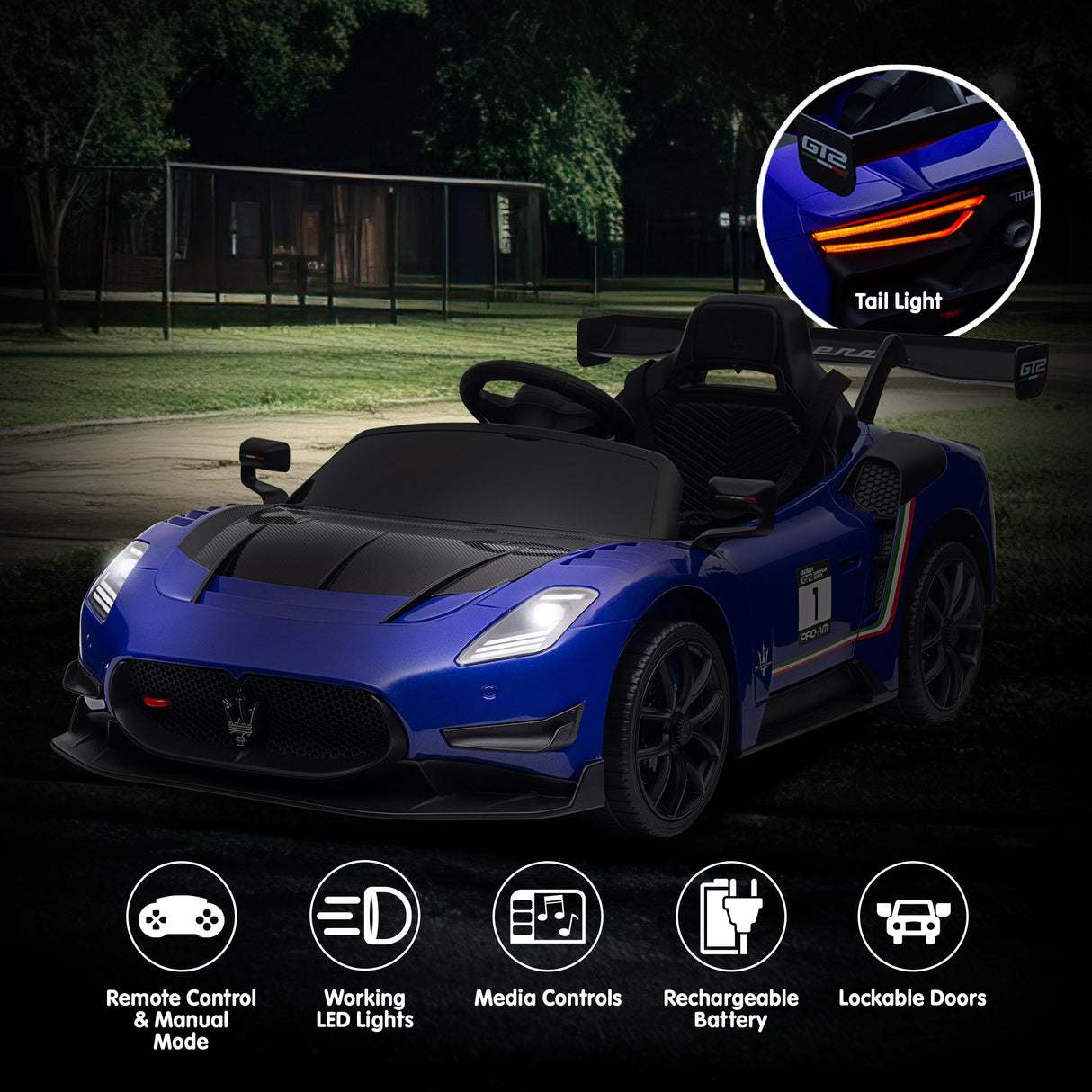 Longcross Kids Ride On Car, 12V Electric Race Car, Blue