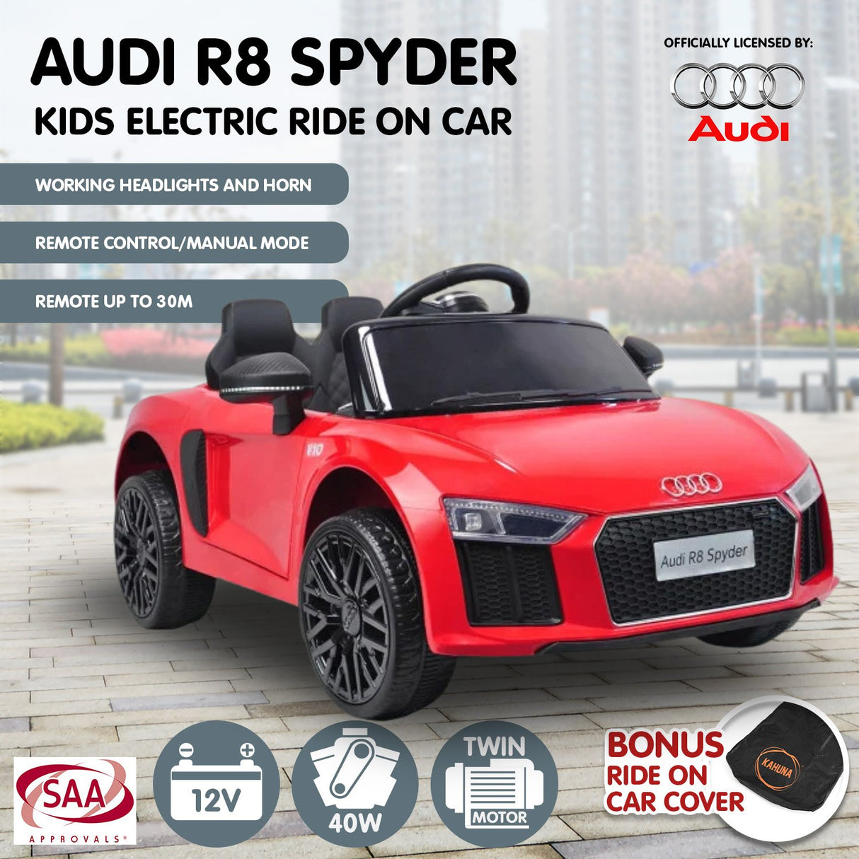 Woodbridge Kids Ride On Car, 12V Electric, Red