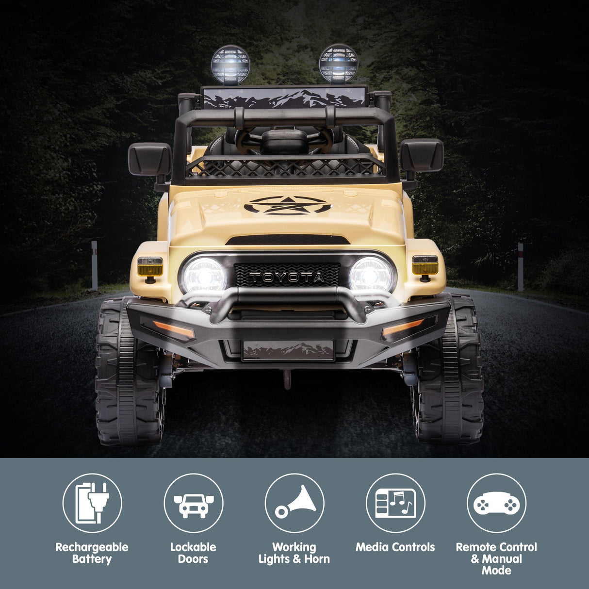 Pembrey Kids Ride On Car, 12V Electric 4WD, Khaki