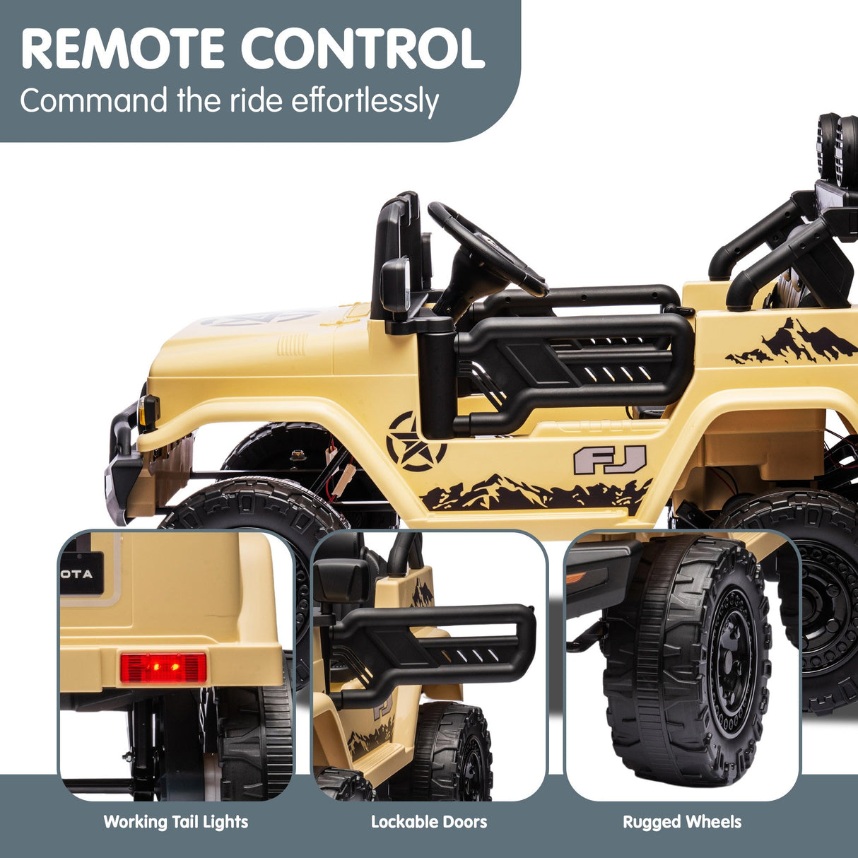 Pembrey Kids Ride On Car, 12V Electric 4WD, Khaki
