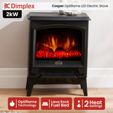 Front view of compact electric stove with glass door and cast iron effect finish