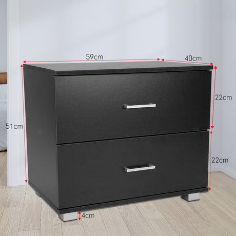 Booyong 2 Drawer Bedside Table, Black