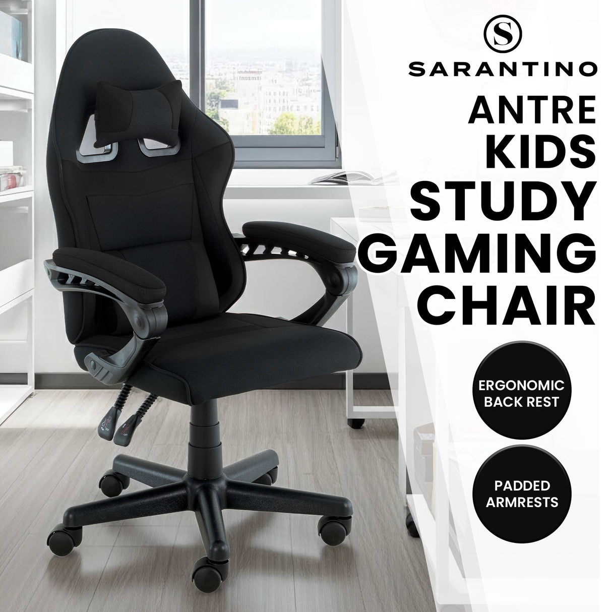 Rockingham black racing style kids gaming chair