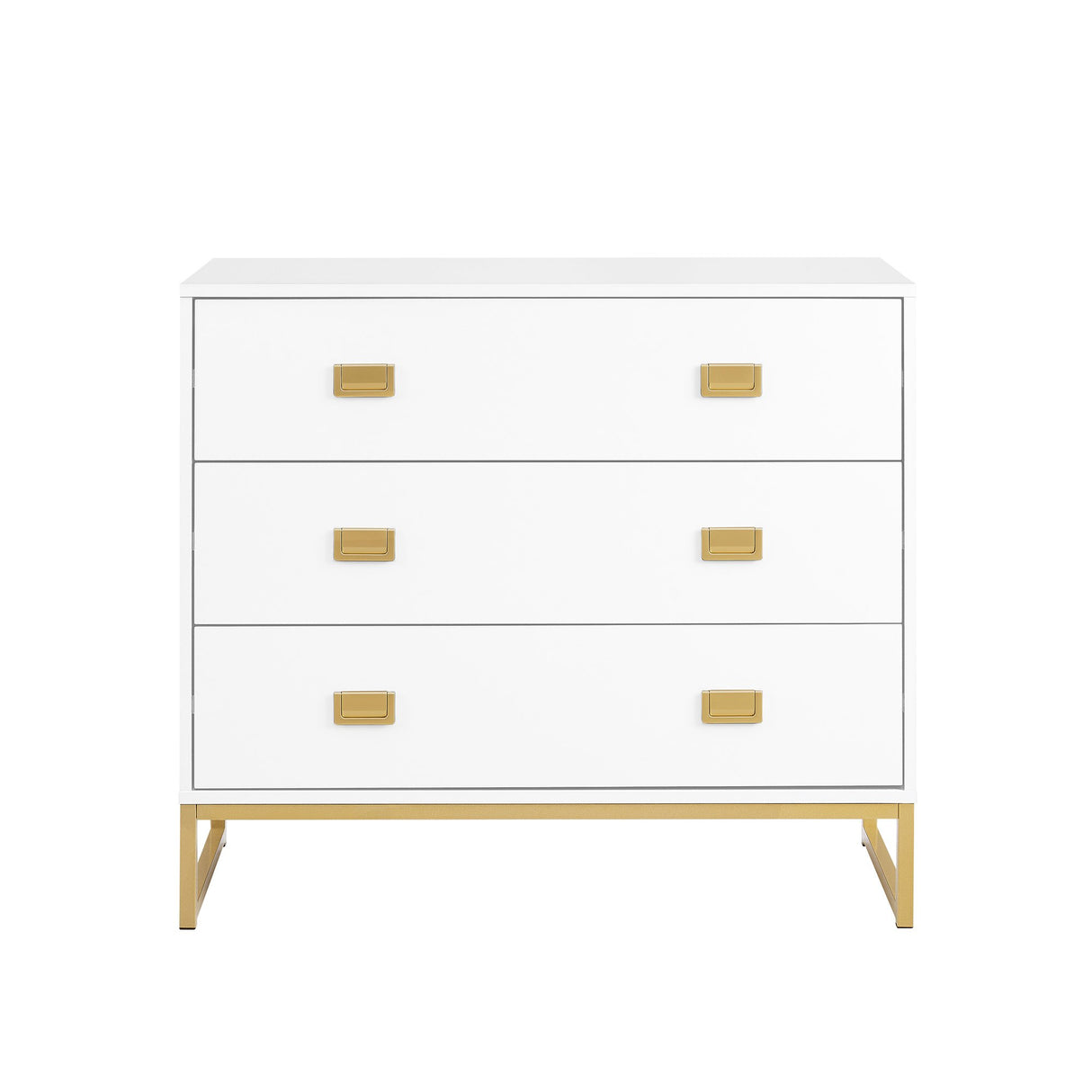 Zuheros Tallboy Dresser, 3 Drawer, White and Gold
