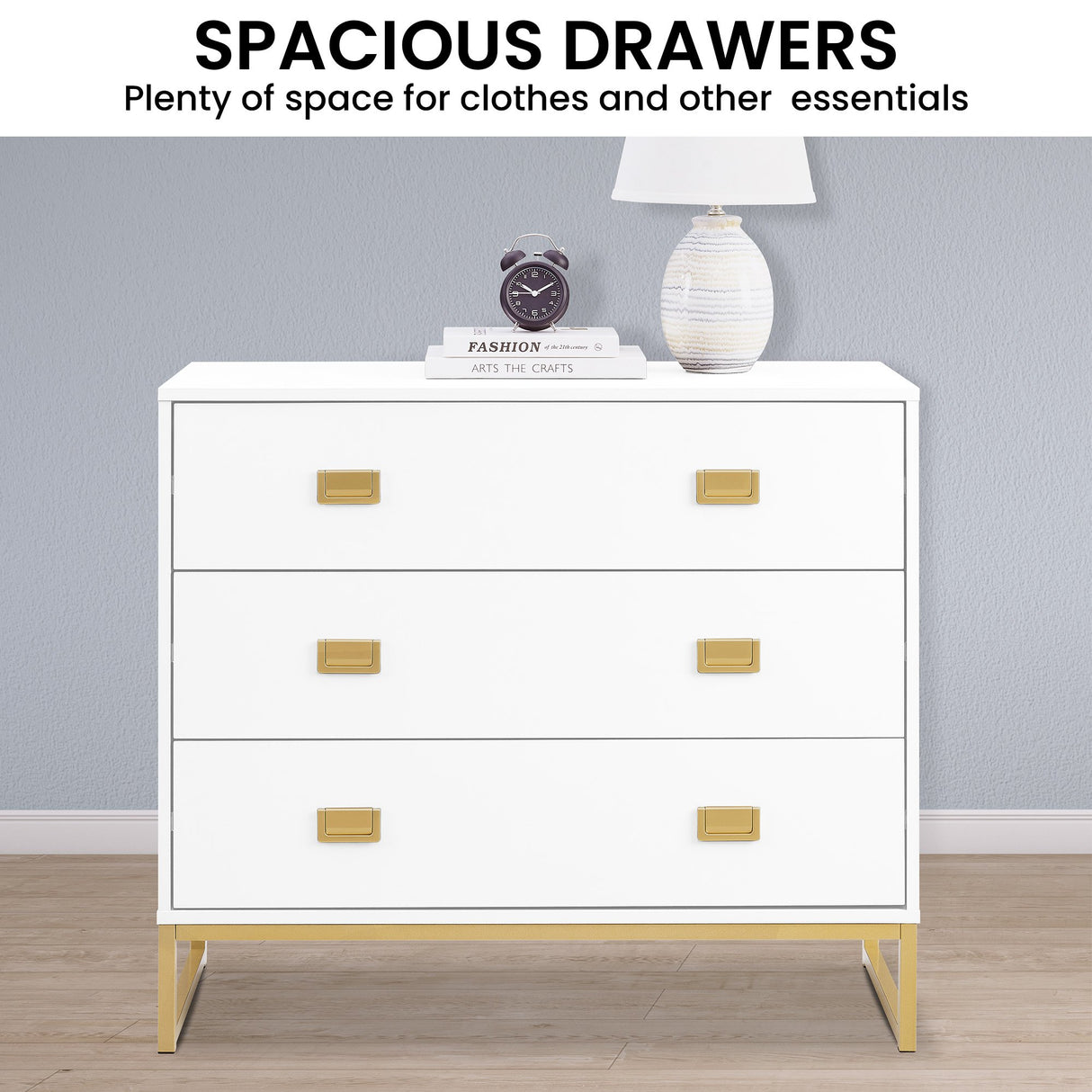 Zuheros Tallboy Dresser, 3 Drawer, White and Gold
