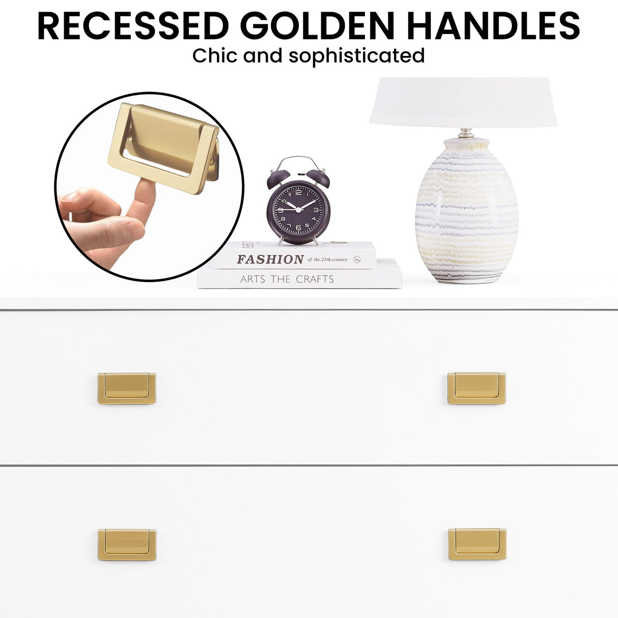 Zuheros Tallboy Dresser, 3 Drawer, White and Gold