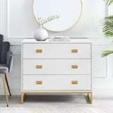 Zuheros Tallboy Dresser, 3 Drawer, White and Gold