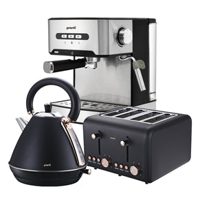 Black breakfast set with espresso machine, 1.7 litre kettle and 4 slice toaster