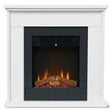 White freestanding electric fireplace suite with LED flame and log effect