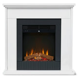White freestanding electric fireplace suite with LED flame and log effect