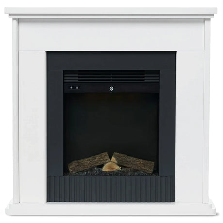 Touch sensitive cap sense controls on the white electric fireplace suite