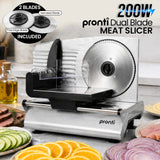 Thickness control dial set between 1 and 15 mm on white food slicer
