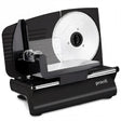 Black electric food slicer with 190 mm stainless steel blade and thickness dial