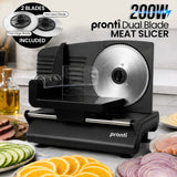 Thickness control dial set between 1 and 15 mm on black food slicer