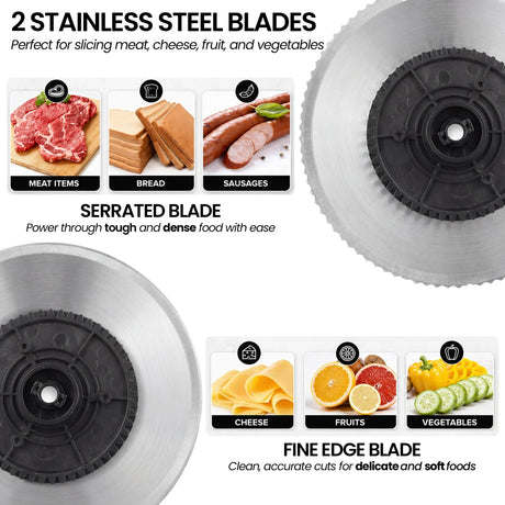 Non slip feet on base of black electric food slicer