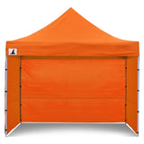 Mesh wall panel fitted to the orange pop up marquee to allow airflow