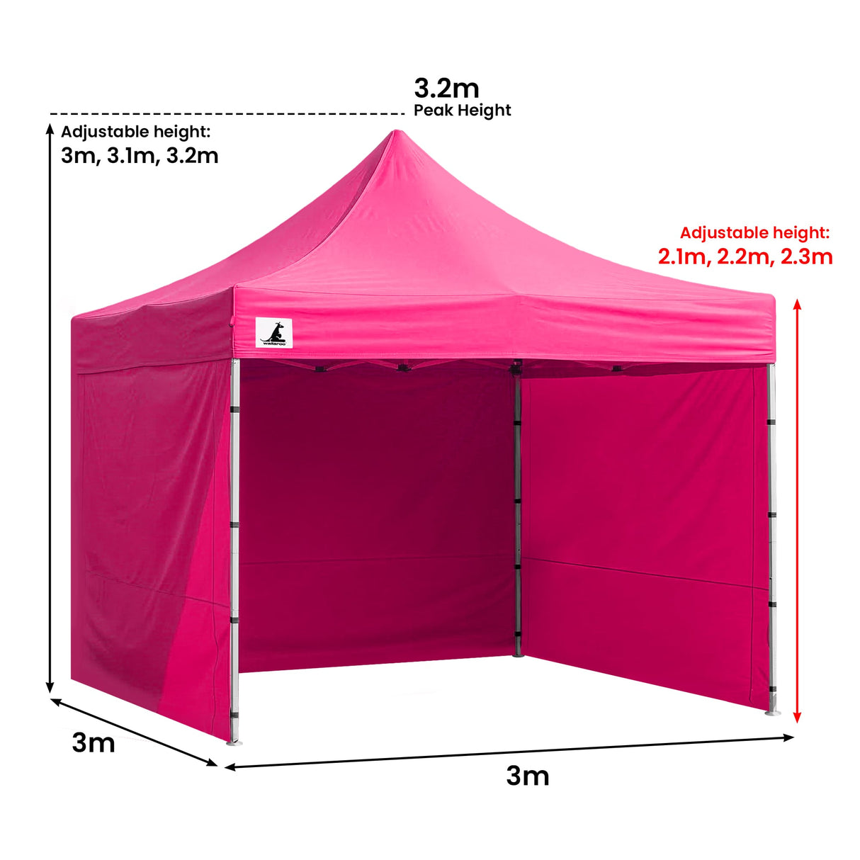 Pink pop up marquee with all five wall panels fitted and the door closed