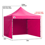 Pink pop up marquee with all five wall panels fitted and the door closed