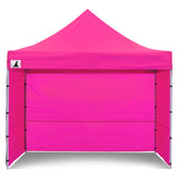 Mesh wall panel fitted to the pink pop up marquee to allow airflow
