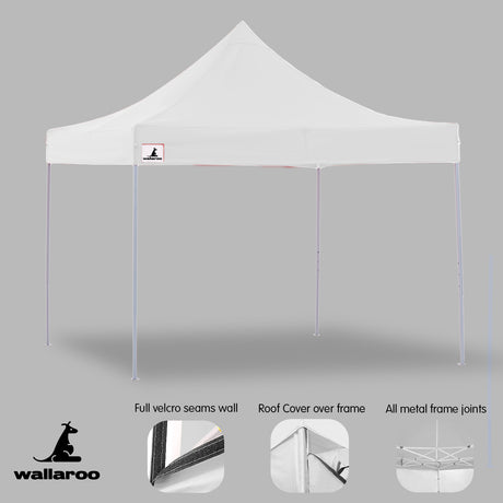Mesh wall panel fitted to the white pop up marquee to allow airflow