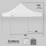 Diagram showing the 3 x 3 m footprint and 3.2 m height of the gazebo