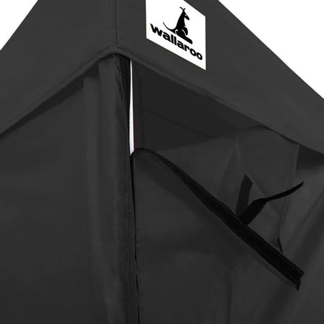 Mesh wall panel fitted to the black pop up marquee to allow airflow