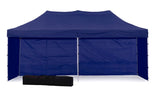 Blue pop up marquee with all wall panels fitted and the door zipped closed