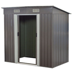 Grey 4x8ft metal garden shed with base