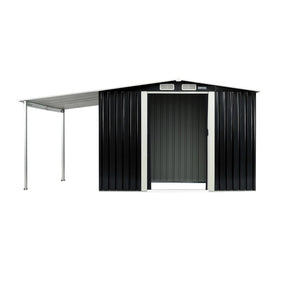 Black 6x8ft metal garden shed with open side storage