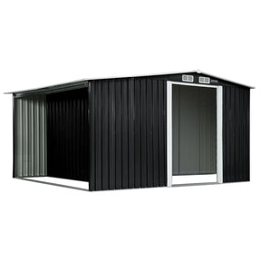 Black 6x8ft metal garden shed with semi-closed side storage
